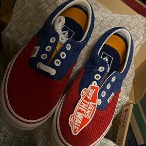 Vans Red and Blue Sneakers patch work 5.5 
Equivalent to a size 7